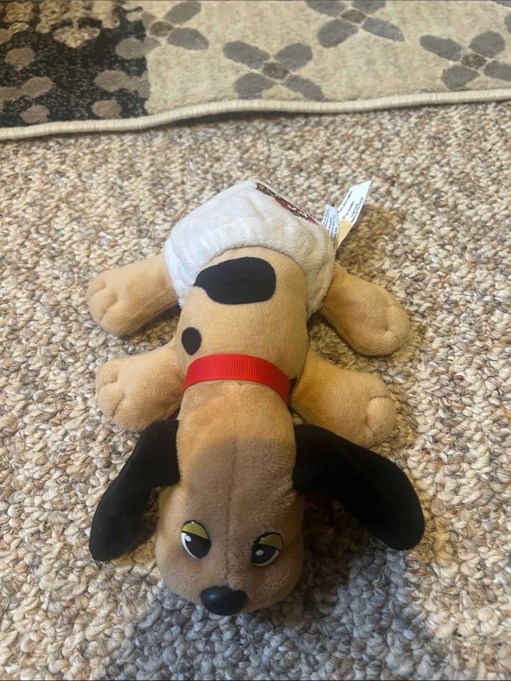 Pound Puppy Plush Tan and Black Dog Toy with Red Collar - Soft plush